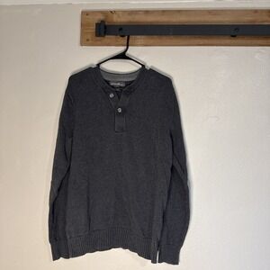 Vintage Eddie Bauer Cotton Knit Henley Sweater Gray Men's Size Large Tall